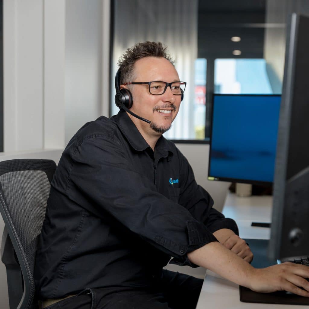 Matt Harrison, service desk manager, answering a support call.
